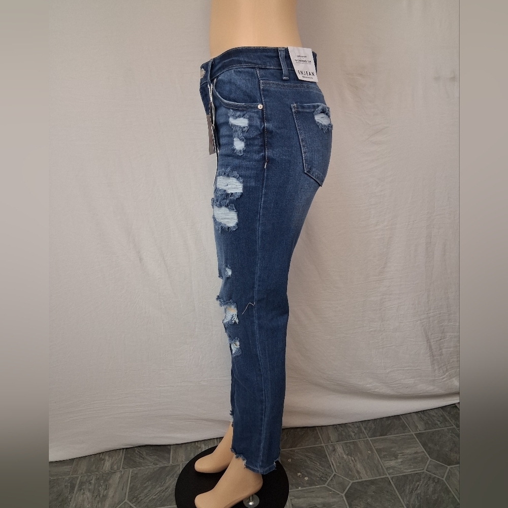 ENJEAN NEW Jeans Size 3 Women's Skinny Distressed Jeans - Medium Blue - Picture 16 of 16
